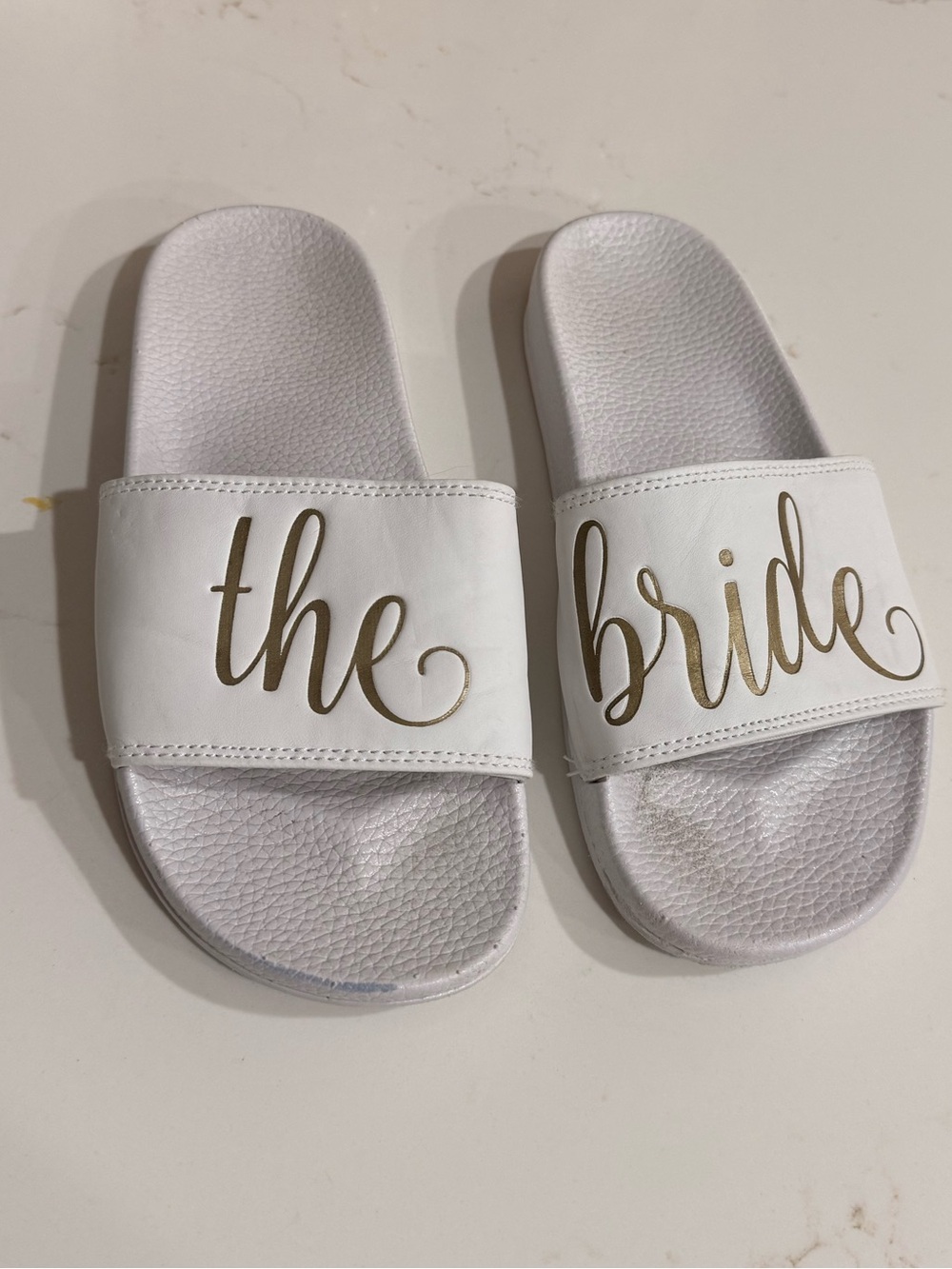 White "The Bride" Slide Sandals for Women